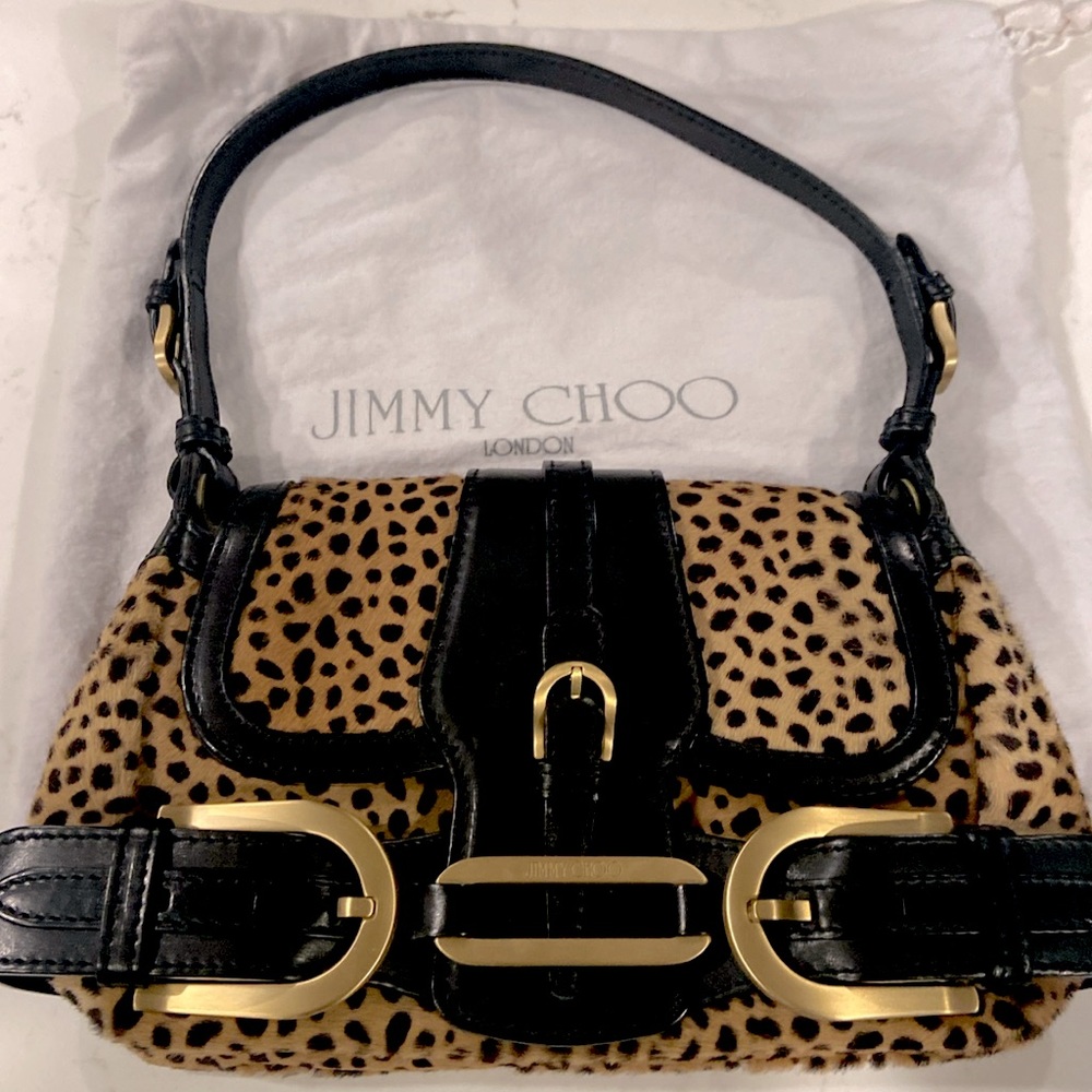ROCKIN HOT JIMMY CHOO PONY HAIR LEOPARD PRINT SHOULDER BAG